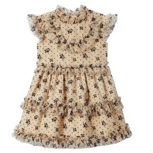 Janie & Jack Almond Buff Floral Flocked Tulle Dress Spring Easter Party, Size 12